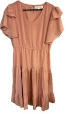 Moments Made Pink Knee Length Modest Dress With Pockets Sz Large Chiffon Sleeve