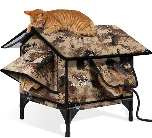 Indestructible Gable Roof Heated Cat House Outside/Inside 100% Waterproof