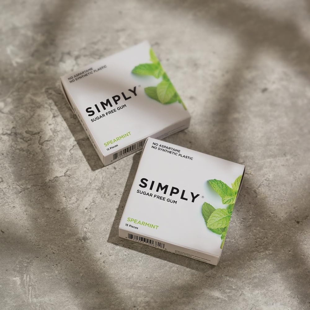 Simply Gum | Sugar Free Xylitol Chewing Gum | Spearmint | Pack of Six (90