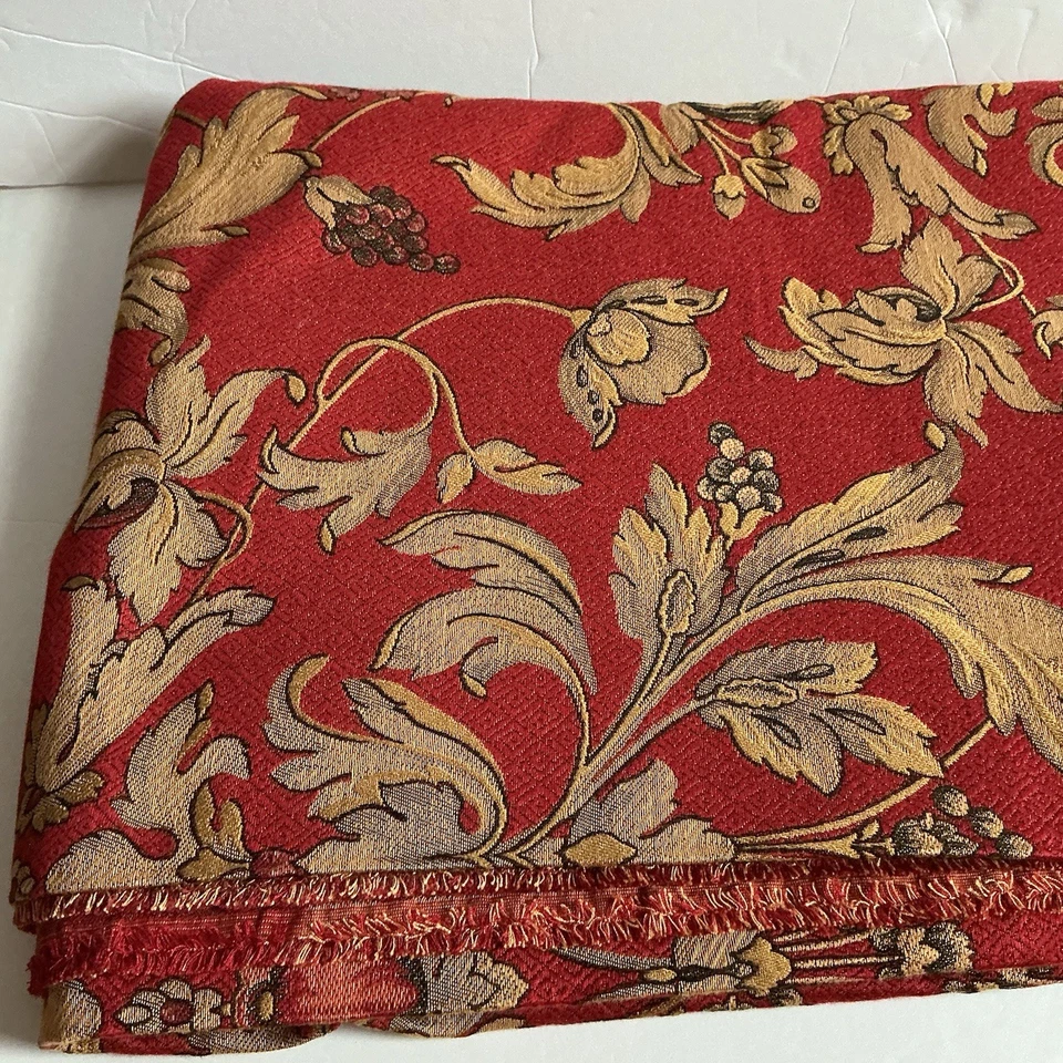 Tapiz vintage tela jacquard floral rojo dorado 110 pulgadas doble ancho 2,5 yardas Foto 2 de 4