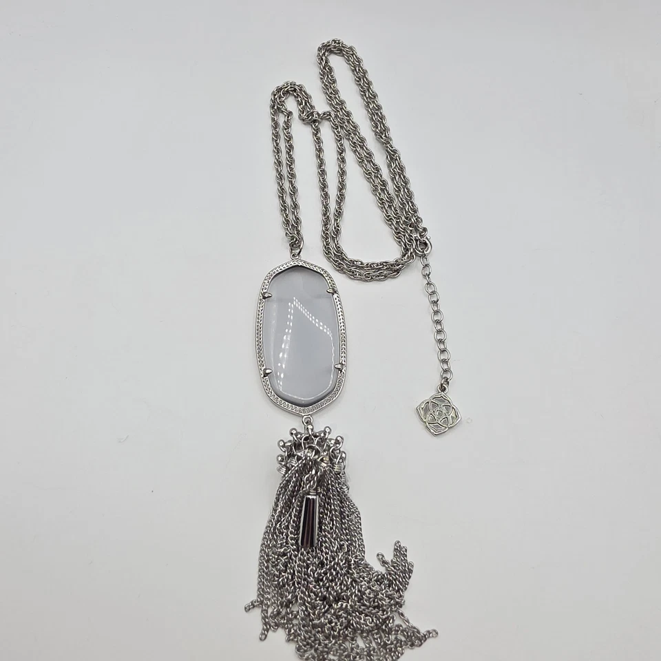 Kendra Scott Rayne Colgante Collar Tono Plata Ojo de Gato Pizarra Borla 32"  Foto 3 de 4