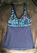 Swim 365 Womens Plus Sz 18W Swimdress Navy w Colorful Confetti Dots V Neck