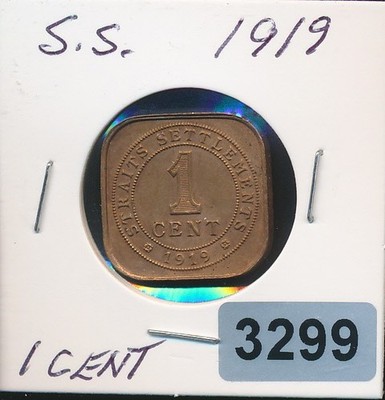 STRAITS SETTLEMENTS - 1 CENT - 1919 - XF - #3299