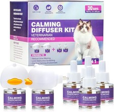 6in1 Anxiety Stress Relief for Cat, Cat Calming Diffuser Kit 2 Plug In 4 Refills