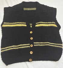 Vintage, Preppy, Academia, Black and Yellow striped knit sweater vest. Classic 