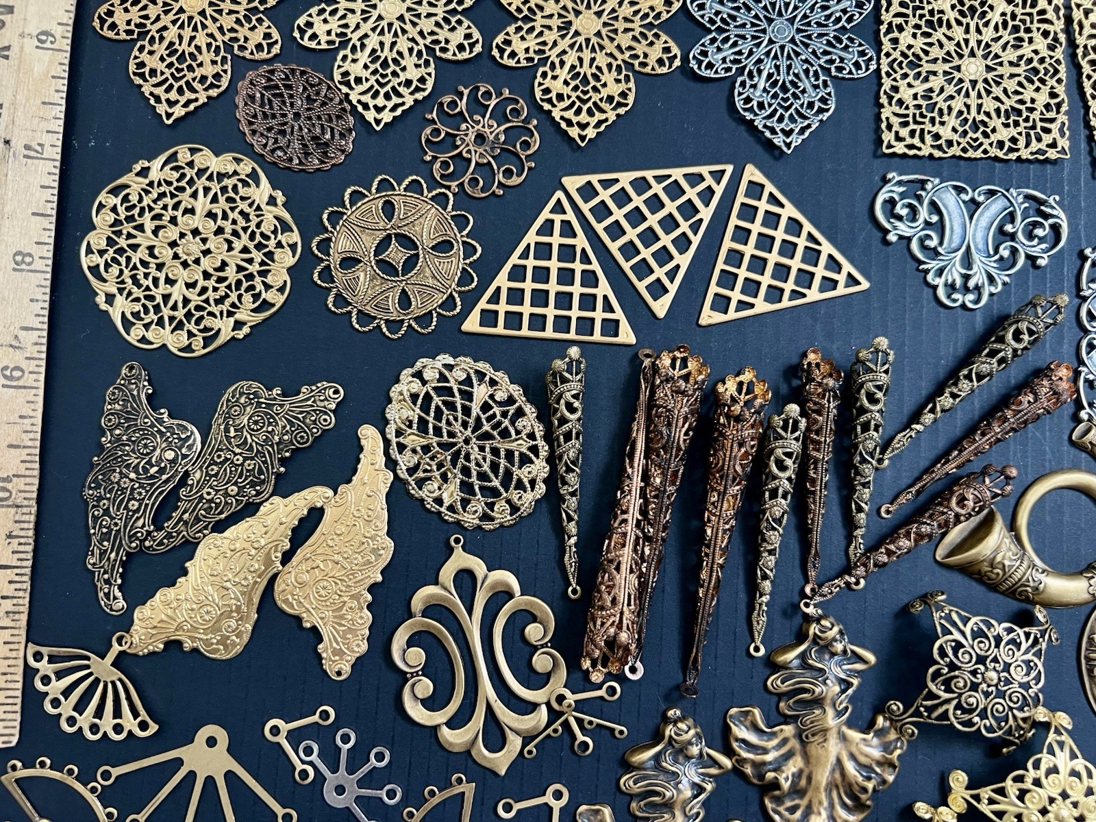 .75 Lbs + Vtg & New Metal Stampings Gold Brass Filigree Connectors Findings Lot