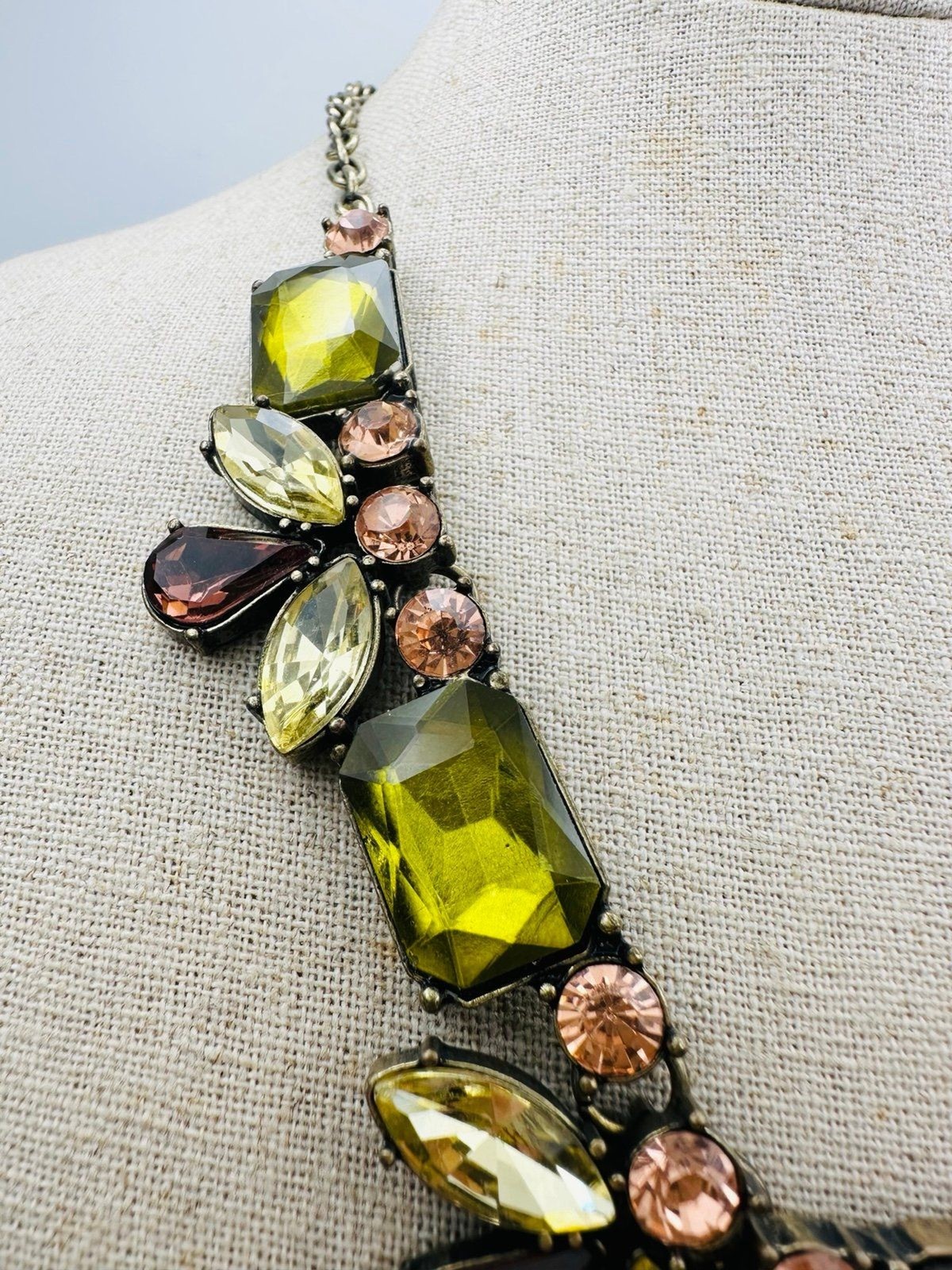 Cookie Lee green rhinestone Statement Necklace 21” - image 6