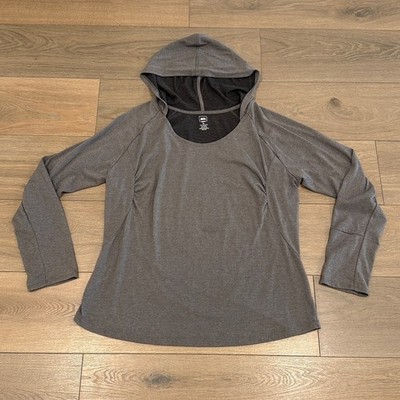 REI Gray CoolMax Long Sleeve Scoop Neck Pullover Hoodie Shirt Active Top Size XL