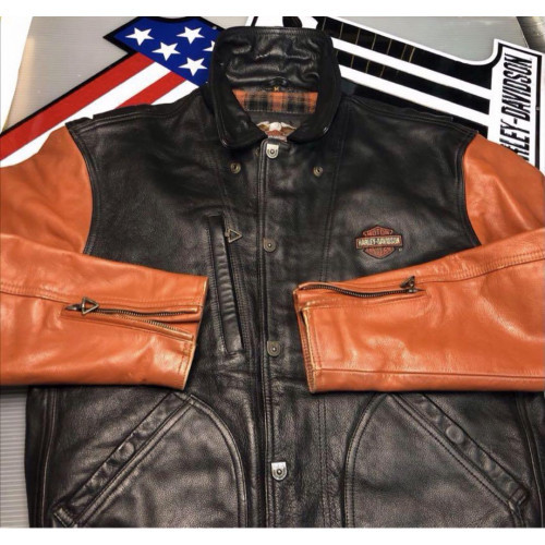 [Rare] Harley-Davidson cowhide Motorcycle Jacket Size:M Black/Orange LTD From JP image 10