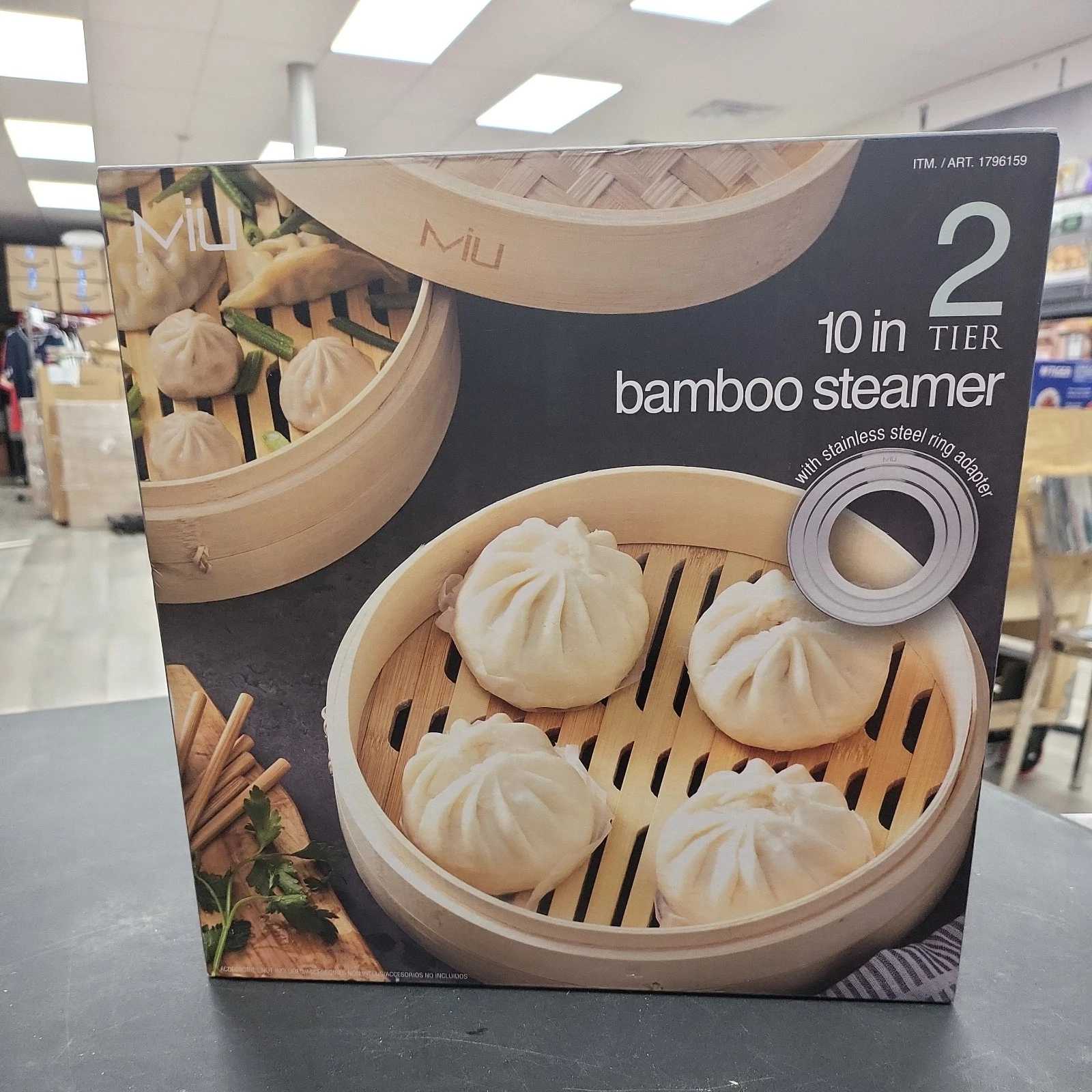 NEW MIU 10" 2-Tier Bamboo Steamer Basket 10" With Stainless Steel Ring Adapter
