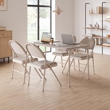 4 Pack Folding Chairs with PU Leather Padded Cushion, 350lbs Capacity, Lightw...