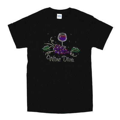 Women's - Wine Diva - Black - Rhinestone Bling - Size M - UNISEX  T-shirt