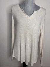 CAbi Oatmeal 4003 Simple Tee Speckled Ribbed Long Sleeve Top Size M