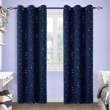 Kids Blackout Curtains for Bedroom - Grommet Thermal Insulated Silver Star Print
