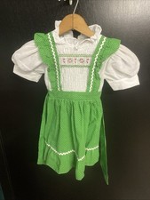 Vintage Polly Flinders Size 4T Green White Gingham Hand Smocked Dress Flowers