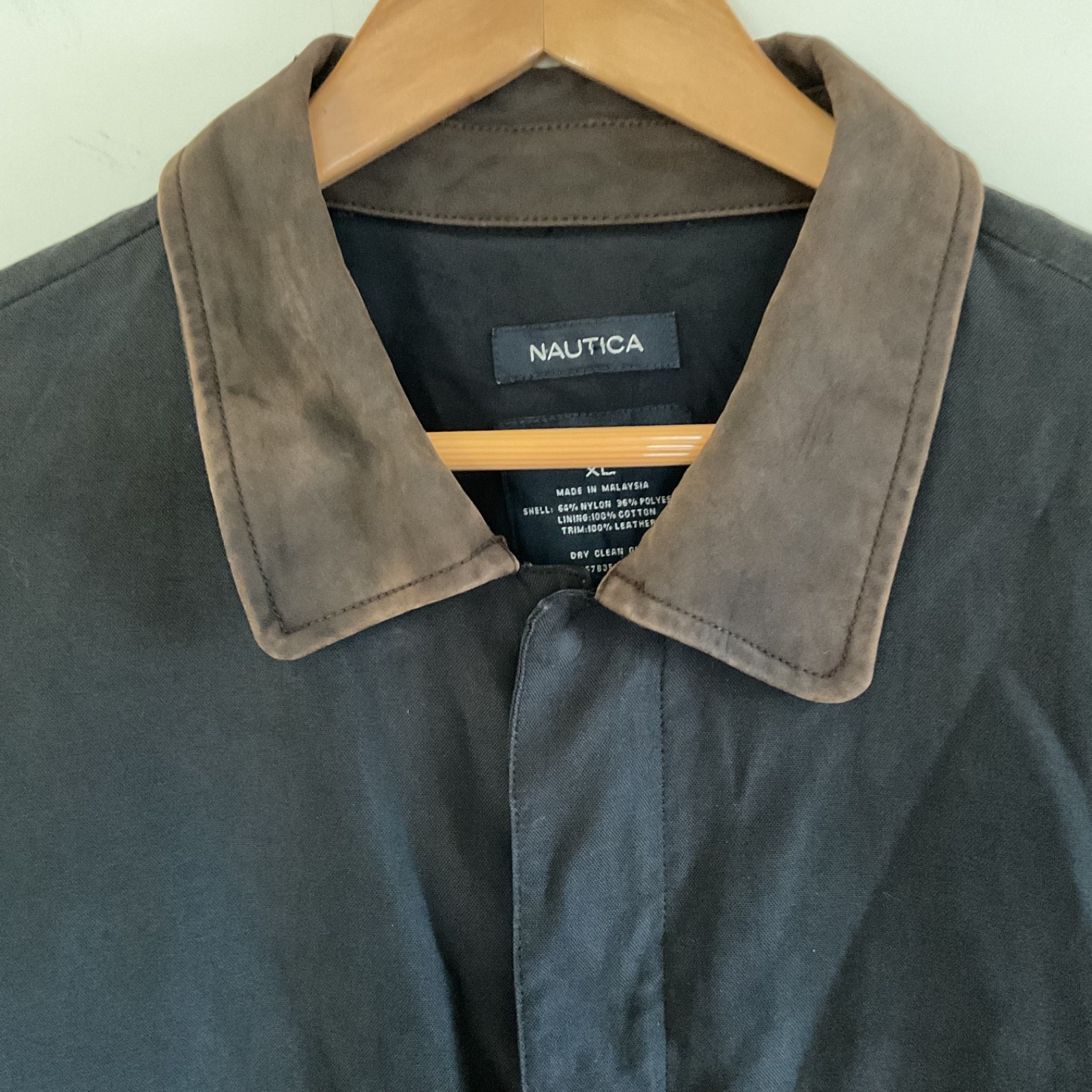 Vintage Y2K Nautica Mens XL Black Bi-Swing Chore Barn Jacket Leather Collar Work