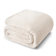 Twin Size Fuzzy Fleece Blanket 60x80 Inch Fluffy Warm Soft Jacquard Ivory
