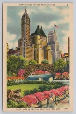 Vintage Linen Postcard Fifth Avenue Hotels Near Plaza Central Park NYC