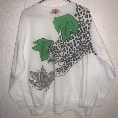 Vintage 1989 Leppard Glitter Art Mayfair Industries Why Not? Sweatshirt L USA