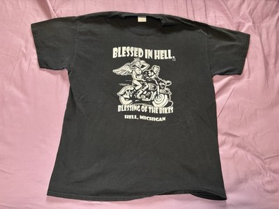 Vintage Hell Michigan Shirt Mens Large Black Biker Motorcycle Blessed In Hell