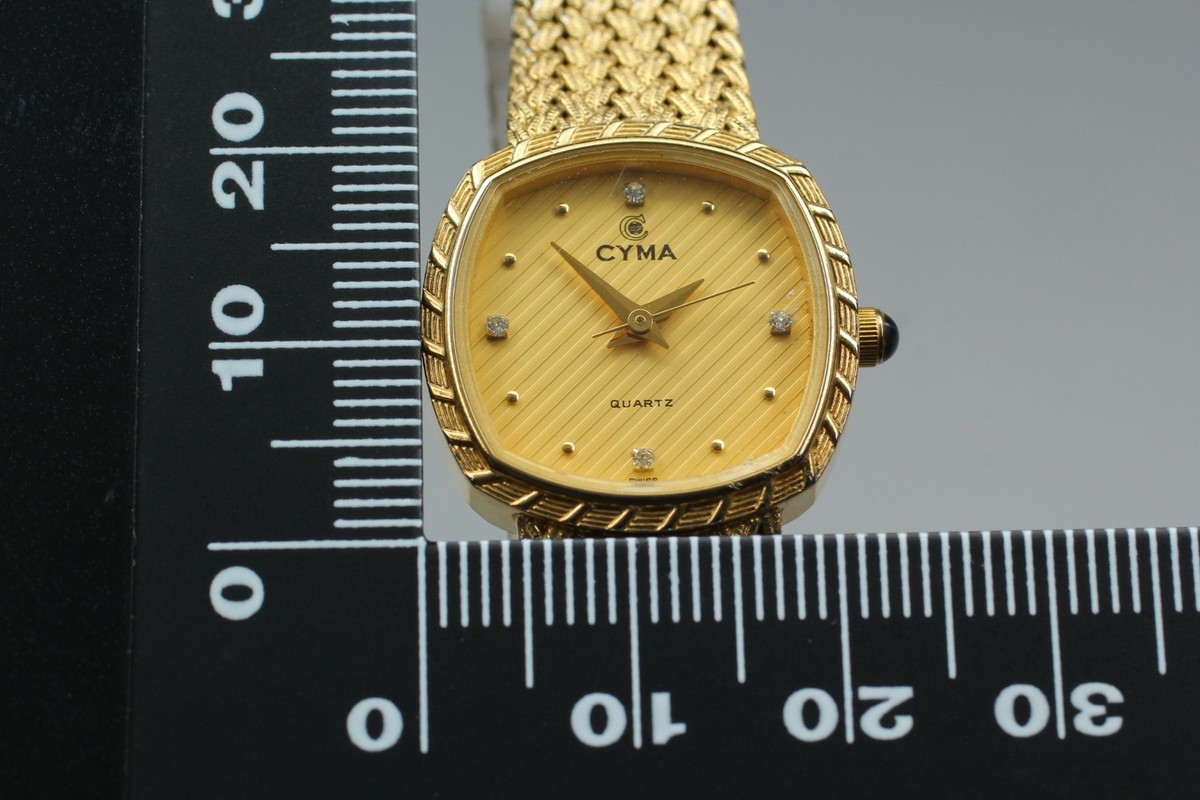 Vintage Exc 5 CYMA 616S 4P Diamonds Gold 22mm Womens Qz