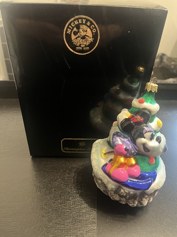 Christopher Radko Minnie Mouse Downhill Skiing Disney Glass Ornament w/ box