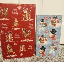 Christmas Reindeer & Snowman Vintage Style Art Faux Book Storage Box Set