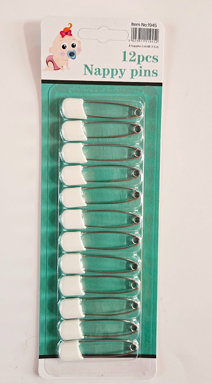 Baby Nappy Diaper Pins /White Cap Safety Pin – 12 Pins in pack