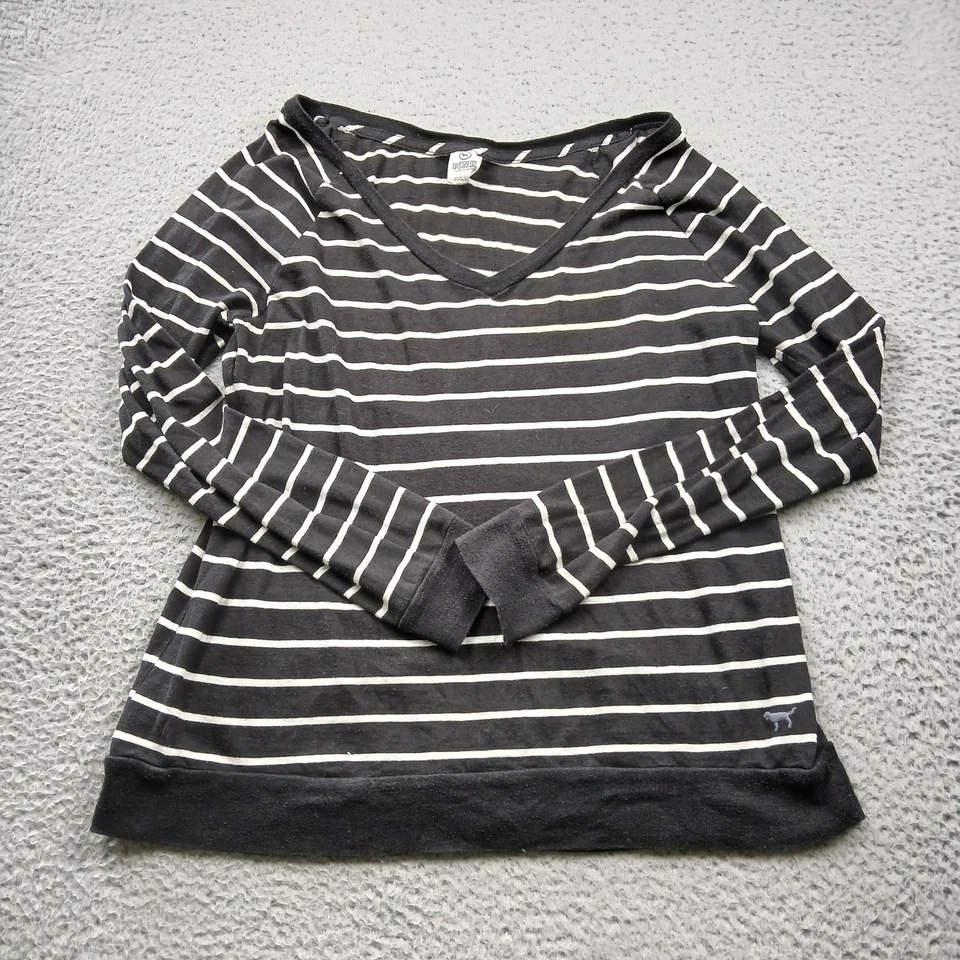 Suéter Victorias Secret Rosa Mujer Mediano Negro Blanco Rayas Manga Larga Foto 2 de 4