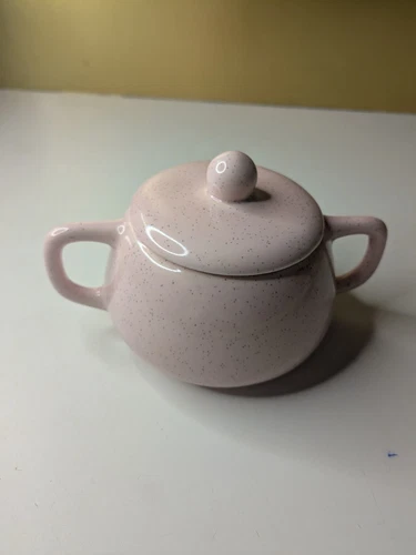 Bauer Brusche Al Fresco Speckled Pink Sugar Bowl With Lid Vintage
