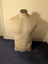 cloth covered vintage fiberglass male desktop mannequin torso