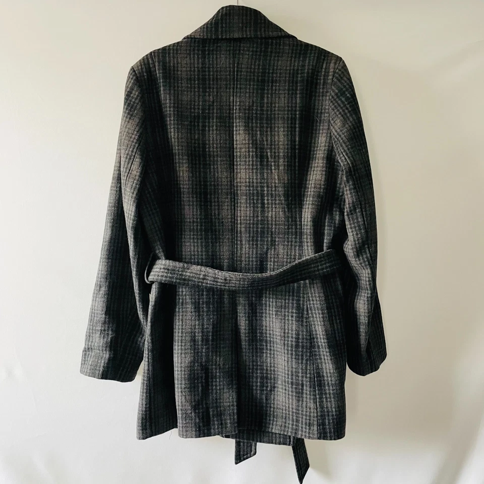 Апостроф женщин черный двубортный бедра длина шерстяная смесь Тренч Sz XL - Изображение 2 из 4