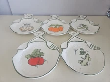 Vintage Hand Painted Ceramic Spoon Rests or Kitchen Wall Decor Japan Set of 5