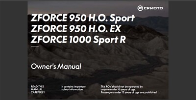 2023 CFMOTO ZFORCE 950HO Sport 950 HO EX and 1000 Sport R Owner's manual