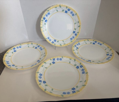 LUMINARC Arcopal France Feston Pensea Dinner Plates 10 3/4'' Set of 4 Yellow Blue