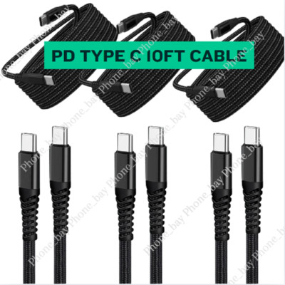 60W USB-C to Type-C Cable 10Ft PD Fast Charger For Samsung Macbook iPhone 15 16