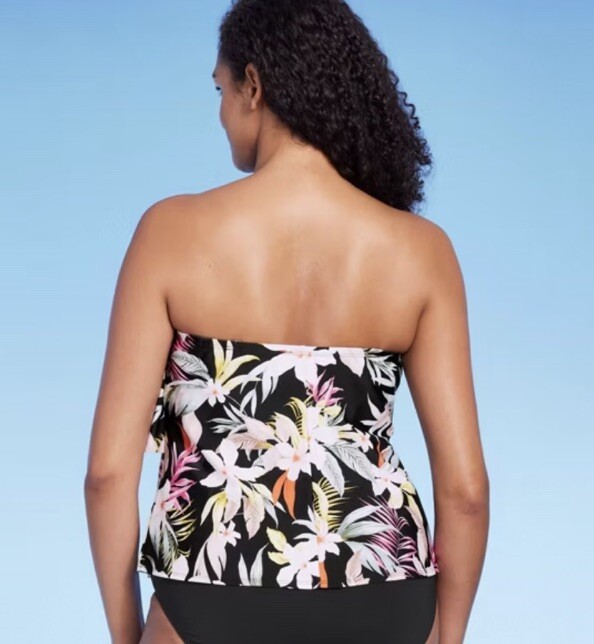 Kona Sol Women's S Small 46 Tankini Top Black Tropical Print Tiered