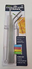 Stainless Steel Reusable Drinking Straws Set of 4 Straws Tips Cleaning brush