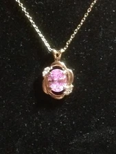 18 Inch  Gold Tone Chain & Pendant Large Pink Stone With Crystals USA