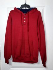 Vintage Henley Hoodie Sweatshirt Men's L Russell Athletic Maroon U.S.A Made 90s