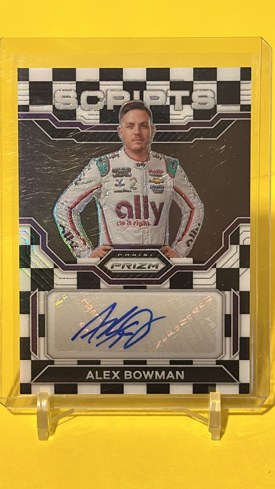 2023 PANINI PRIZM RACING ALEX BOWMAN CHECKER FLAG SCRIPTS AUTO /50 S-ABW