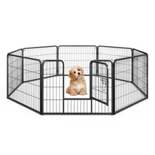 8 Panel Indoor Outdoor Pet Pen Fence Dog playpen 24" With Door and Locking Latch