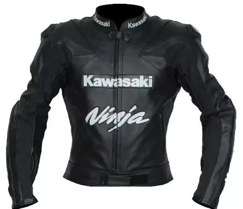 KAWASAKI NINJA MOTORBIKE RACING REMOVABLE ARMOURED COWHIDE LEATHER JACKET - product listing photo