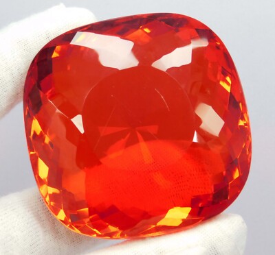 Certified Natural 760.70 Ct Mexican Fire Opal Red Orange Cushion Cut Gemstone