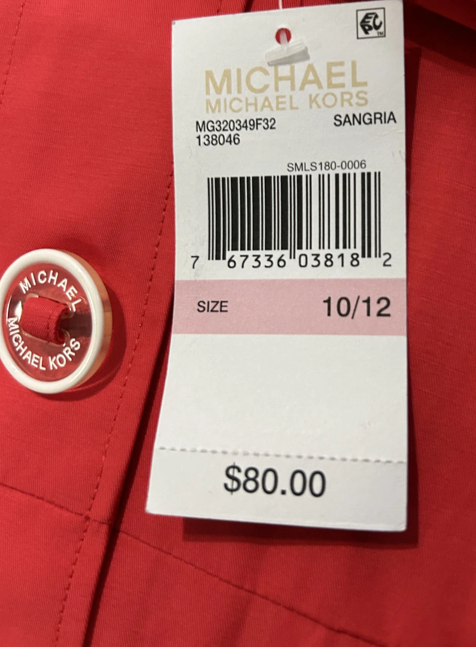 Impermeabile trench rosa bambina Michael Kors sangria cappuccio fibbia bottoni taglia 10 12