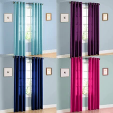 2 PANELS GROMMET FAUX SILK WINDOW CURTAINS DRAPE TREATMENT MIRA 95"