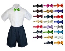 3pc Boy Infant Toddler Formal Outfits NAVY Shorts Choose a Color Bowtie S-4T