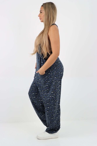 Dungaree Women Leopard Print Jersey Dungaree Jumpsuits Front Tie Knot Design Cas - Picture 40 of 44