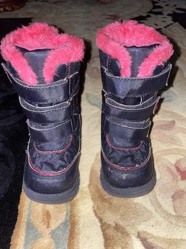 Girls Childrens Place Boots- Navy Blue With Pink Sparkle Fur -7 | eBay