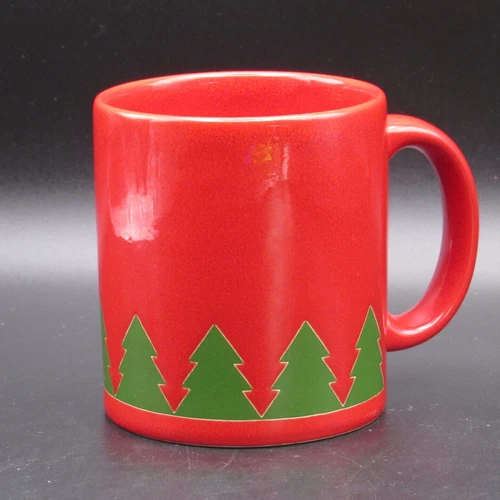 Waechtersbach Mug, Green Embossed Trees on Red, W. Germany
